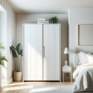 Armario compacto blanco en dormitorio luminoso
