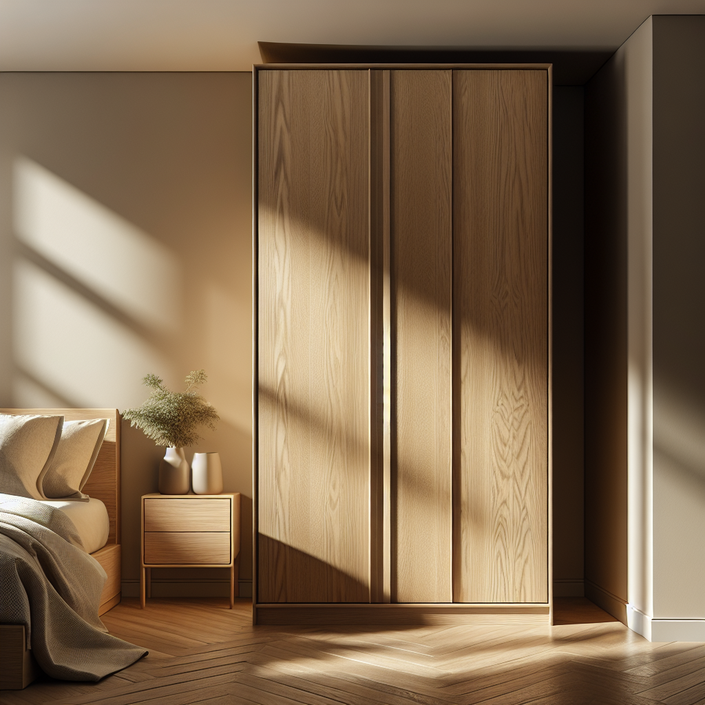 Armario de madera en un dormitorio luminoso