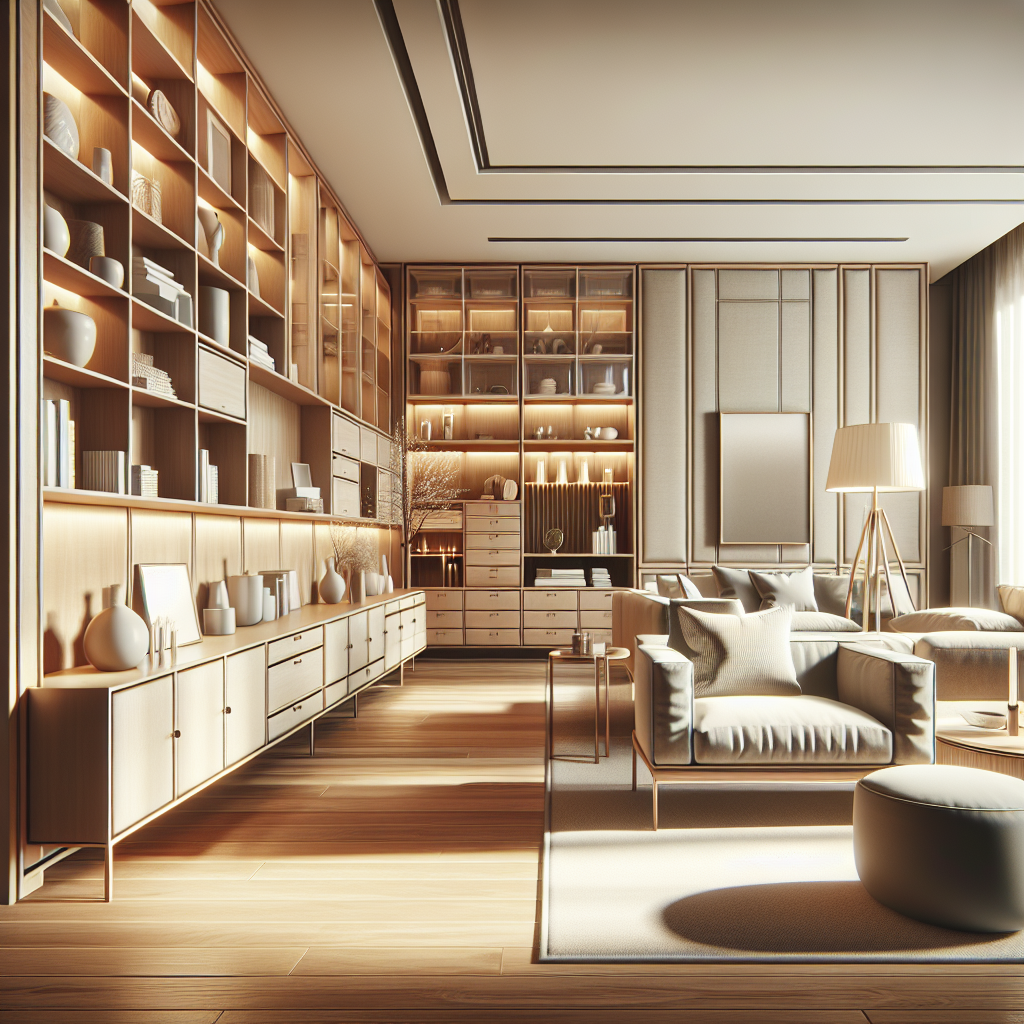 Estanteria y cajonera en un salon contemporaneo